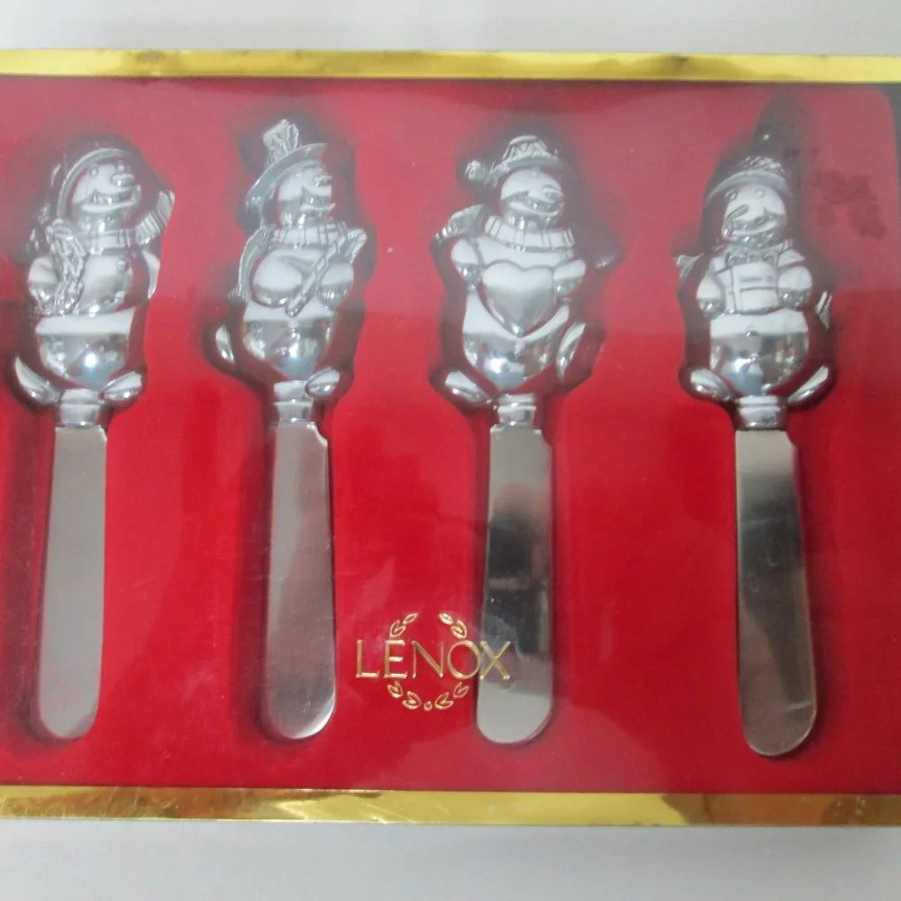 Lenox Yuletide Snowman Holiday Spreaders Christmas cheese knives Set 4 NEW NIB